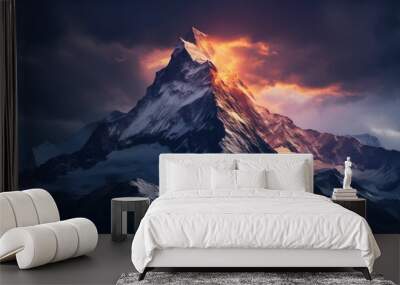 Image of a mountain on a dark background. Wall mural