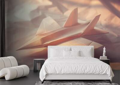 Image of folded paper origami airplane. Wall mural