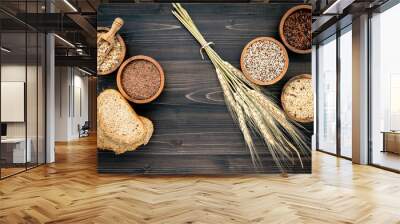 Various natural organic cereal and whole grains seed in wooden bowl for healthy food ingredient product concept. Wall mural