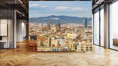 Barcelona Attractions, Cityscape of Barcelona, Catalonia, Spain. Wall mural