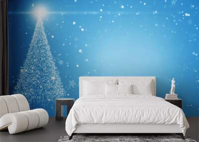 Christmas tree with shining light, falling snowflakes Wall mural