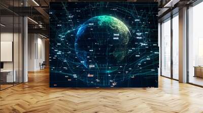 global network illustration symbolizing global IT Wall mural