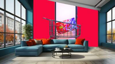 Card shopping cart. 3d rendering Wall mural