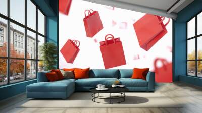 Flying shopping bags. Online shopping concept. 3d vector illustration Wall mural