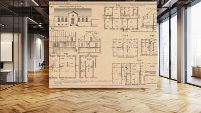 Historical 142 years old technical drawing - floor plan Wall mural