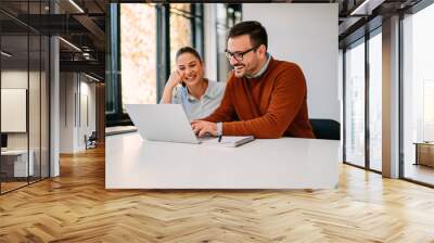 Happy business people working together Wall mural