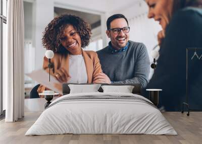 married couple talking with financial advisor on a meeting Wall mural