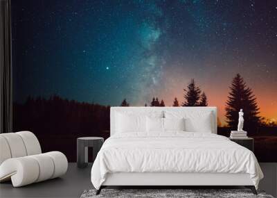 Night sky with the Milky Way over the forest Wall mural