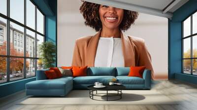 Portrait of young cheerful african american woman Wall mural