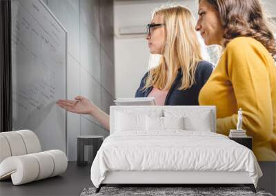 Two business woman discussing in front of the whiteboard Wall mural