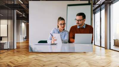 Young ambitious businesspeople working together Wall mural