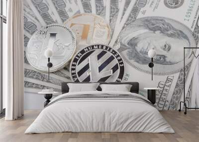 Litecoin golden coin New virtual money and dollar background Wall mural