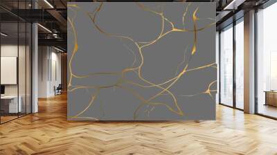 Gold kintsugi on gray background. Crack and broken effects. Marble texture. Luxury design for wall art, wallpaper, wedding card, social media. Modern vector illustration. Wall mural