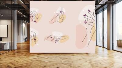 Nail art studio logo template. Modern design for beauty center, spa salon, manicure and pedicure bar. Linear vector illustration. Wall mural