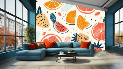 Abstract summer fruit design in a minimalist pattern, ideal for print and digital backgrounds Wall mural