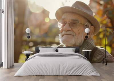 Elderly man enjoying the sunshine Wall mural