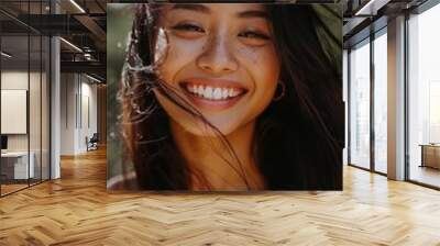 Smiling woman with freckles Wall mural