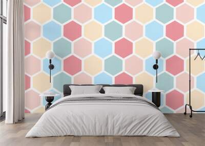 Hexagonal pattern with pastel colour on white background Wall mural