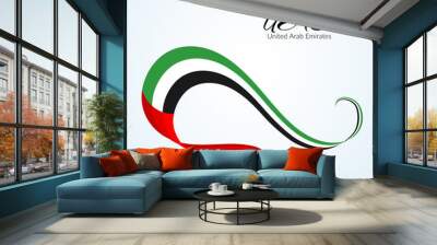 National flag of the United Arab Emirates (UAE) Ribbon of colors of the flag with the text of the UAE (United Arab Emirates) Vector Wall mural