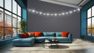 Christmas lights set. Vector New Year decorate garland with glowing light bulbs. Wall mural