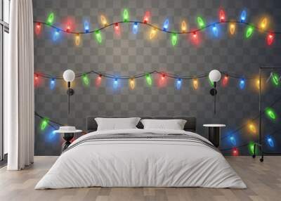 Christmas lights. Colorful Xmas garland.  Wall mural