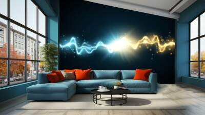 Collision of two forces with gold and blue light. Vector Wall mural