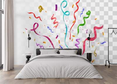 Confetti isolated on transparent background. Festive vector illustration Wall mural