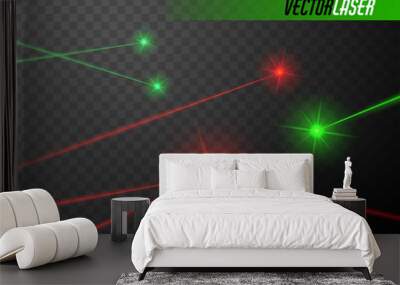 Laser beams set. Red and green lights. Vector. Wall mural