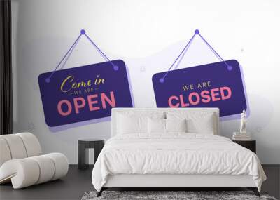 Open and close signboards. Vector sign isolated on white Wall mural