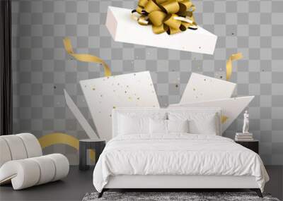 Open gift box with confetti burst explosion isolated. 3d vector background. Wall mural