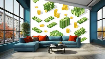 Set of isometric money isolated on white background. Wall mural