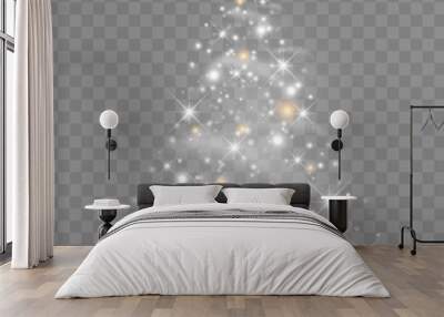 Shiny Christmas tree vector illustration with glowing particles and stars. Wall mural