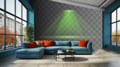 UFO light beam isolated on transparent background. Green Light. Vector illustration Wall mural