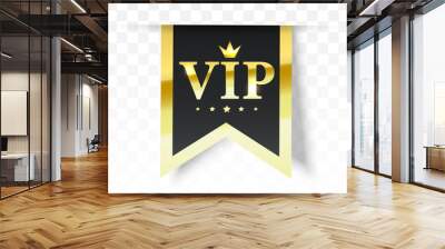 Vip label, badge or tag. Vector black banner with gold vip text. Vector illustration Wall mural