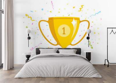 Winner concept. Trophy cup with confetti. Vector illustration Wall mural