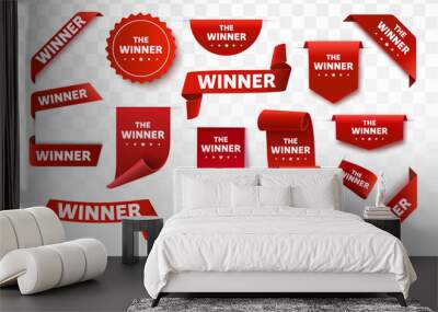 Winner tags isolated. Red banners Wall mural