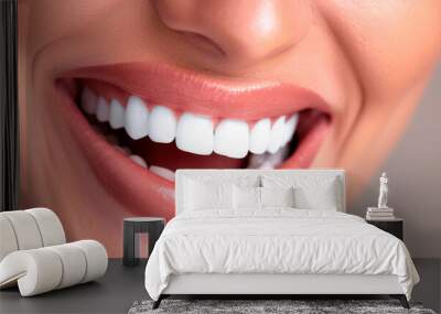 Beautiful female smile after teeth whitening procedure. Dental care. Dentistry concept. Wall mural