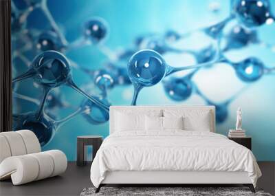 Oxygen bubbles in clear blue water, close-up. Mineral water. Water enriched with oxygen. Generated with AI Wall mural