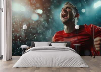 Professional football player celebrating victory during a thrilling championship match. Wall mural