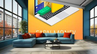 Earn money online concept isometric laptop Wall mural