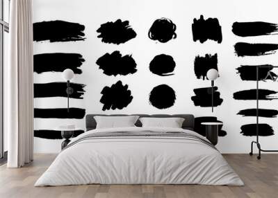 Hand drawn vector ink brush strokes, black paint spot set. Dirty paint blobs and daubs artistic backgrounds. Grunge texture scribbles design element isolated on white. Stains shapes and silhouettes Wall mural