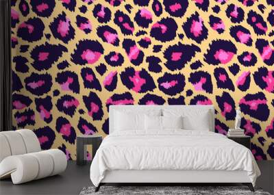 Trendy leopard pattern background. Hand drawn abstract wild animal cheetah skin pink yellow texture for fashion print design, wallpaper, cover, banner. Vector illustration Wall mural