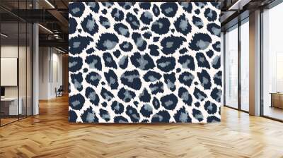 Trendy snow leopard pattern background. Hand drawn fashionable wild animal cheetah skin black white texture for fashion print design, banner, cover, wallpaper. Vector illustration Wall mural