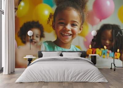 Joyful Children Celebrate Colorful Birthday Party Wall mural