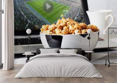 Football food popcorn bowl tv broadcast television laptop fans ball Wall mural