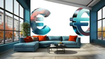 Minimalist 3D metallic euro sign icon set against an isolated and clean background Wall mural