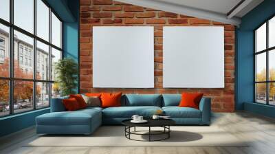 two canvas frame on brick wall for image advertising. Wall mural