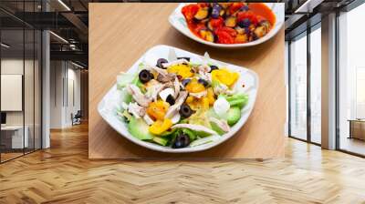 Diet salad with chicken breast and olives Wall mural