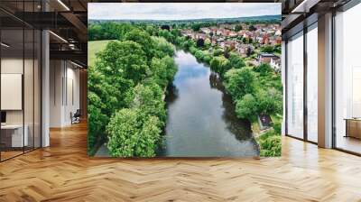 Aerial view of the river and typical Victorian terraced houses in the UK Wall mural