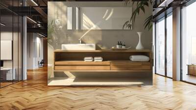 a bathroom with a sink and a mirror Wall mural